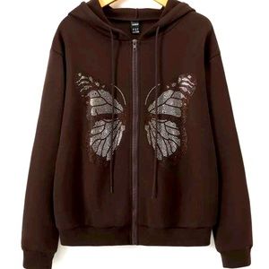 SHEIN Butterfly Brown Zip Up